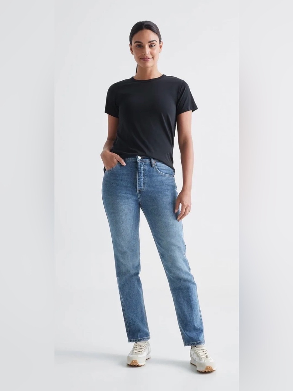 DUER Midweight Performance Denim High Rise Straight (Button Fly), Vintage, sz 30